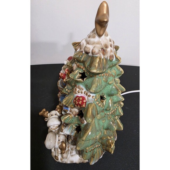 🎄KIRKLANDS Potter's Garden CHRISTMAS Ceramic Tree 10x7” Santa Sleigh Reindeer - Picture 8 of 12